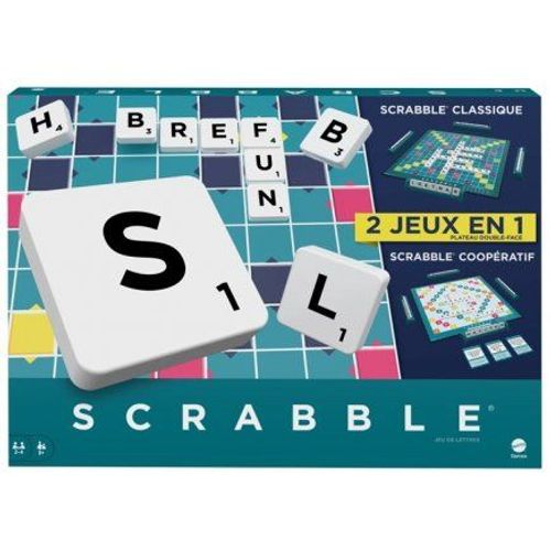 Scrabble 2 Jeux En 1, Version Francaise - Plateau Reversible - Jeu Lettres, Mots Croises - Set Jeu Societe Classique Et Carte
