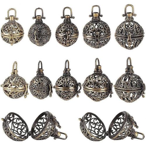 Lot De 10 Pendentifs Ronds En Laiton, 5 Styles, En Forme De Cage, En Bronze Antique, En Forme De Boule, En Forme D'encens, Vintage, Creux Et Vide, Pour Collier