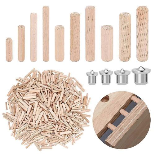 Lot de 500 chevilles en bois avec 4 styles de chevilles en fer pour le centrage des meubles, l'artisanat, le travail du bois, tailles assorties 20 mm, 30 mm, 40 mm