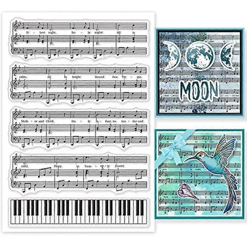 Tampon transparent en silicone avec notes de musique, touches de piano, arrière-plan, portées, chanson de Noël, tampon en caoutchouc pour scrapbooking, journal, fabrication de cartes, 6,3 x 4.