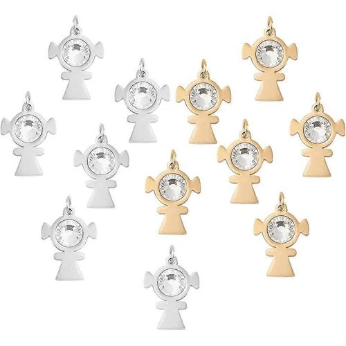 Lot De 12 Breloques Robots En Acier Inoxydable Avec Strass En Cristal Doré Pour La Fabrication De Bijoux