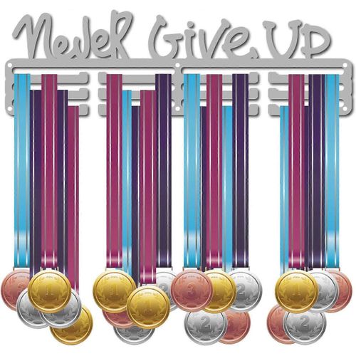 Porte-Médailles Never Give Up Sport Présentoir Cintre Rack Récompenses Porte-Cordon En Métal Robuste Fixation Murale Nageur Coureur Athlètes Joueurs Gymnastique Cadeau O