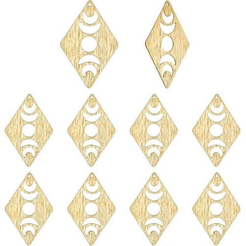 Lot De 10 Breloques Dorées En Forme De Losange Avec Phases De Lune, Pendentifs En Laiton En Forme De Croissant, Pour Collier, Bracelet, Boucle D'oreille, Diy