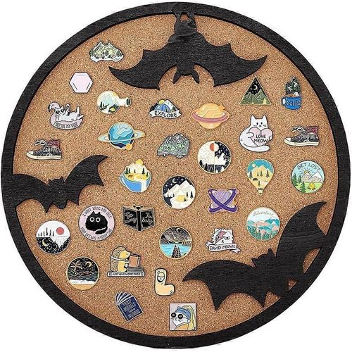 Tableau Rond En Liège Avec Motif Chauve-Souris, 30 X 1,8 Cm, Présentoir À Broches, Bijoux, Plateau En Liège Pour Ranger Broches Et Épingles, Décoration D'halloween