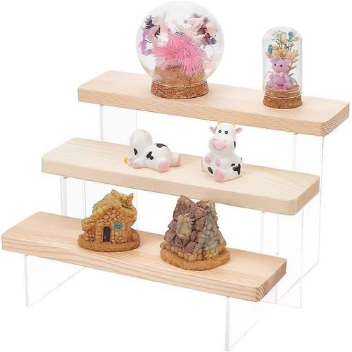 Présentoir En Bois Et Acrylique À 3 Niveaux, Présentoir Rustique Pour Figurines, Présentoirs De Table, Présentoirs Pour Figurines Pop, Parfums, Ongles