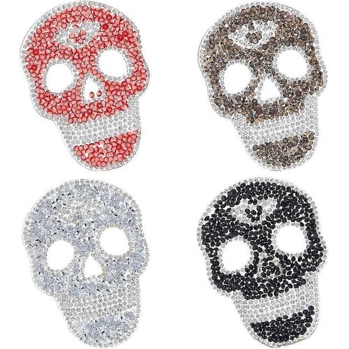 Lot De 4 Patchs En Strass Tête De Mort, 4 Couleurs, Pour Réparation De Vêtements D'halloween, Accessoires De Bricolage, Scrapbooking, Sacs À Main, Vestes, Vêtements