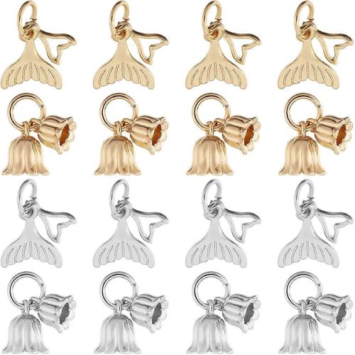 Lot De 16 Pendentifs En Forme De Queue De Poisson, 4 Styles, En Laiton Plaqué, Avec Anneau De Jonction, Pour Boucles D'oreilles Et Colliers