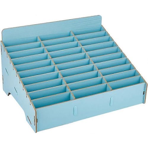 1 boîte de rangement en bois bleu à 30 compartiments pour téléphone portable, idéale pour le bureau, l'école ou la salle de classe, 23,5 x 31,5 x 18,5 cm