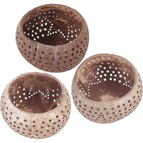 Lot de 3 bougeoirs en noix de coco, bougeoirs en bois de coquille de noix de coco, décoration bohème, bougeoirs de ferme en bois pour table, petites bougies piliers rondes, couleur teal