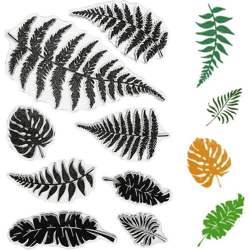 Tampons en caoutchouc transparents en forme de feuilles, plantes, fougères, feuilles de tortue, réutilisables, rétro, transparents, en silicone, pour journalisation, fabrication de cartes, scrapbooking, photo, Al