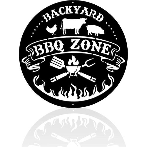 Panneau de porte rond de bienvenue pour barbecue, 30 x 30 cm, en fer, décoration murale en métal pour la maison, le bureau, le porche, le salon
