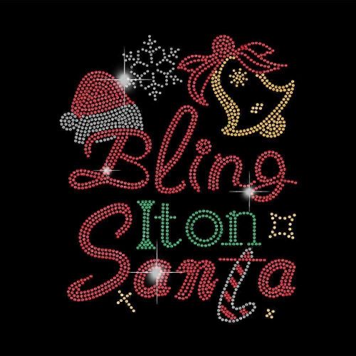 Bling It On Santa Bling Strass Transferts Patchs Fer Sur Hotfix Transfert Cloche De Noël Décalque Superbe Applique De Transfert De Chaleur Décoration De Noël