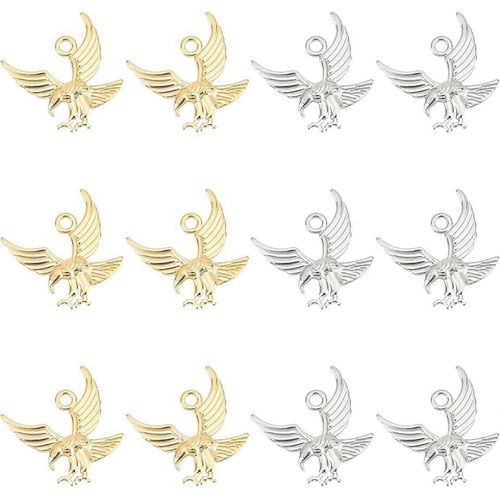 Lot De 12 Pendentifs Aigle En Acier Inoxydable 304, 2 Couleurs, Trou De 3,5 Mm, Breloques En Métal, Grand Trou, Pendentif Animal Doré Pour Bracelet Et Collier
