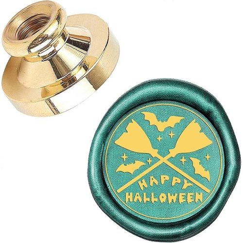 Tête De Tampon De Cire De Remplacement Happy Halloween, Motif Chauve-Souris, Balai, 25 Mm, Vintage, Sans Manche, Pour Invitations De Mariage, Halloween, Christ