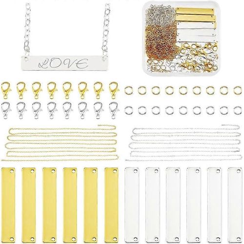 Kit De Fabrication De Colliers Diy Comprenant 12 Pendentifs Gravés En Laiton, 4 M De Chaîne À Bijoux, 60 Anneaux Ouverts En Acier Inoxydable Et 24 Fermoirs Mousquetons En Alliage.