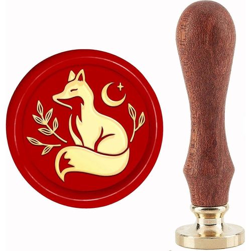 Cachets de cire Fox Moon, têtes de cachet amovibles en laiton de remplacement 30 mm avec manche en bois vintage pour enveloppes, lettres, invitations, cartes, bricolage