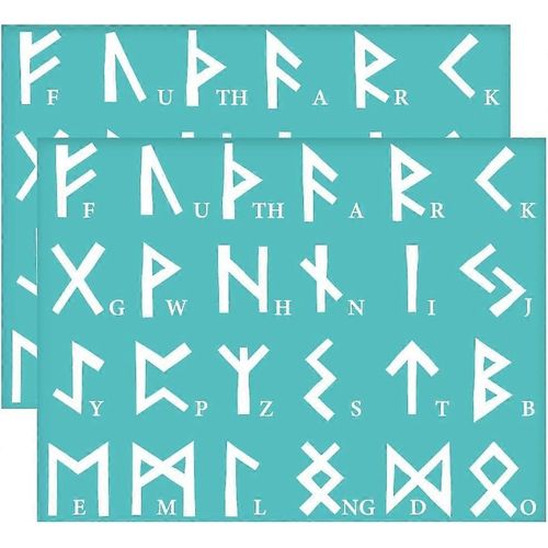 Lot De 2 Pochoirs Autocollants Pour Sérigraphie, Alphabet Ancien, Runes Futhark, 28 X 21 Cm