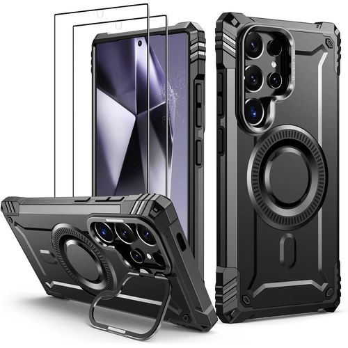 Coque Pour Samsung S24 Ultra Compatible Avec Magsafe, Magnétique Militaire Étui Avec Caméra Béquille Et 2 X Verres Trempés, Robuste Housse De Protection Pour Samsung Galaxy S24 Ultra, Noir