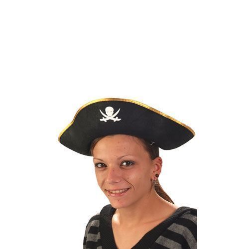 Chapeau Feutre Pirate Noir Grand Modèle - Mixte - Accessoire De Déguisement