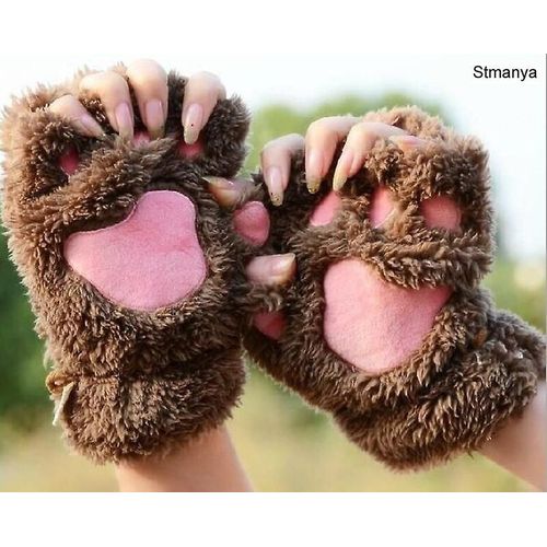 Nouvelles Femmes Mignon Chat Griffe Patte En Peluche Mitaines Chaud Doux En Peluche Court Sans Doigts Moelleux Ours Chat Gants Costume Demi Doigt Fête Cadeau Café