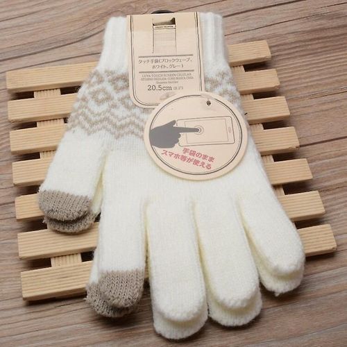 Femmes Hiver Chaud Tricoté Épaissi Extensible S Gants Femme Thermique Décontracté Couvert Licou Gants Filles Accessoires Mitaines Hommes Taille Unique N398-Blanc