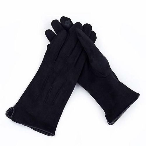 Femmes Hiver Plus Velours Épaissir Chaud Écran Tactile Gants Élégant Perle Daim Coupe-Vent Doigt Complet Cyclisme Conduite Gants Taille Unique R1 Noir