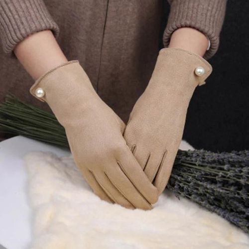 Gants D'hiver En Velours Épais Et Chauds Pour Écran Tactile, Élégants En Daim Perlé, Coupe-Vent, Doigts Complets, Pour Cyclisme, Conduite, Taille Unique E44 Kaki