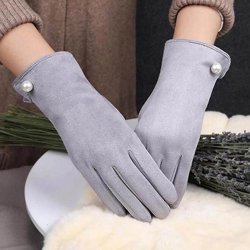 Gants D'hiver En Velours Épais Et Chauds Pour Écran Tactile, Élégants En Daim Perlé, Coupe-Vent, Doigts Complets, Pour Cyclisme, Conduite, Taille Unique E44, Gris
