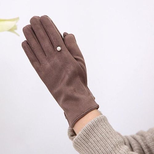 Femmes Hiver Plus Velours Épaissir Chaud Écran Tactile Gants Élégant Perle Daim Coupe-Vent Doigt Complet Cyclisme Conduite Gants Taille Unique B Café