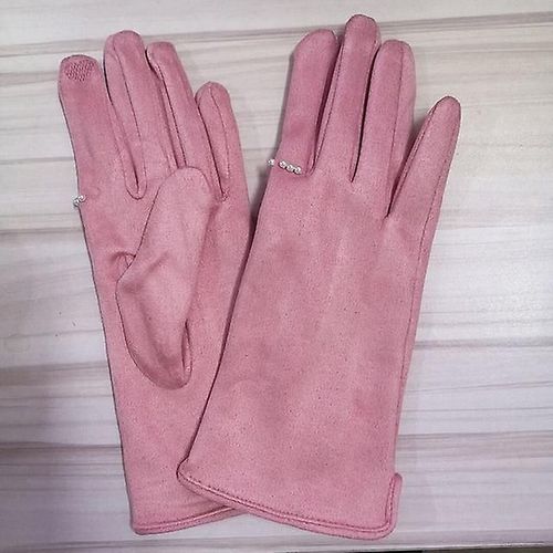 Femmes Hiver Plus Velours Épaissir Chaud Écran Tactile Gants Élégant Perle Daim Coupe-Vent Doigt Complet Cyclisme Conduite Gants Taille Unique C Rose