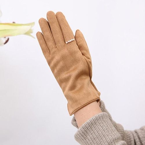 Femmes Hiver Plus Velours Épaissir Chaud Écran Tactile Gants Élégant Perle Daim Coupe-Vent Doigt Complet Cyclisme Conduite Gants Taille Unique C Kaki