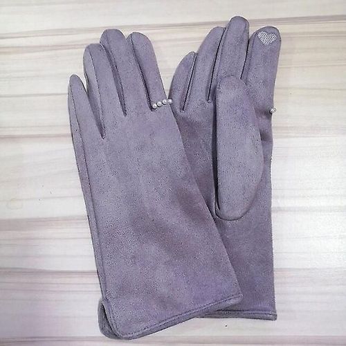 Femmes Hiver Plus Velours Épaissir Chaud Écran Tactile Gants Élégant Perle Daim Coupe-Vent Doigt Complet Cyclisme Conduite Gants Taille Unique C Gris