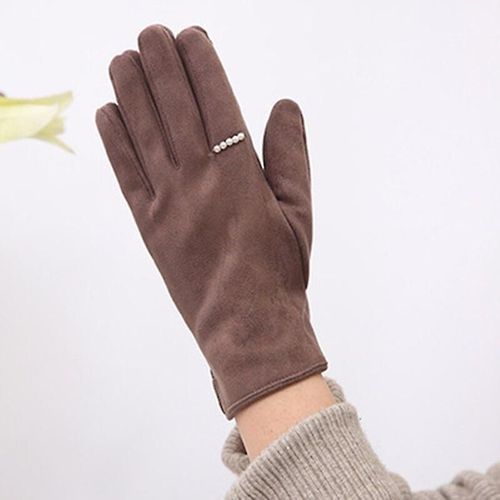 Femmes Hiver Plus Velours Épaissir Chaud Écran Tactile Gants Élégant Perle Daim Coupe-Vent Doigt Complet Cyclisme Conduite Gants Taille Unique C Café