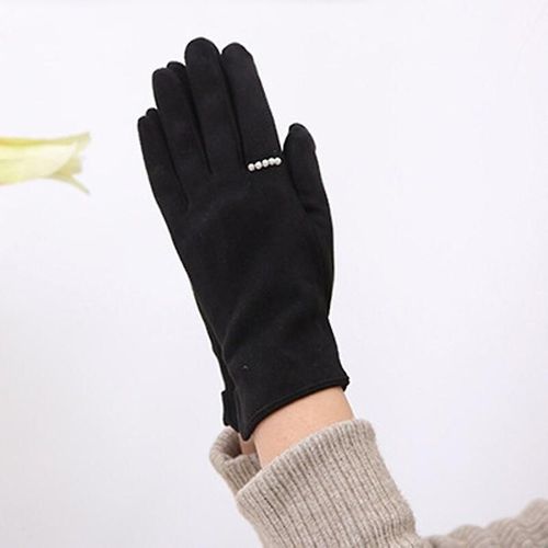 Femmes Hiver Plus Velours Épaissir Chaud Écran Tactile Gants Élégant Perle Daim Coupe-Vent Doigt Complet Cyclisme Conduite Gants Taille Unique C Noir