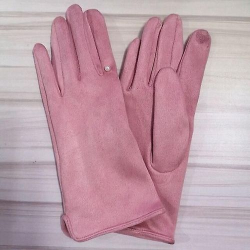 Femmes Hiver Plus Velours Épaissir Chaud Écran Tactile Gants Élégant Perle Daim Coupe-Vent Doigt Complet Cyclisme Conduite Gants Taille Unique B Rose