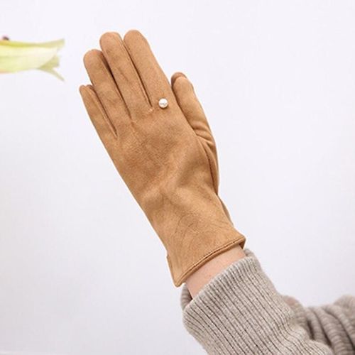 Femmes Hiver Plus Velours Épaissir Chaud Écran Tactile Gants Élégant Perle Daim Coupe-Vent Doigt Complet Cyclisme Conduite Gants Taille Unique B Kaki