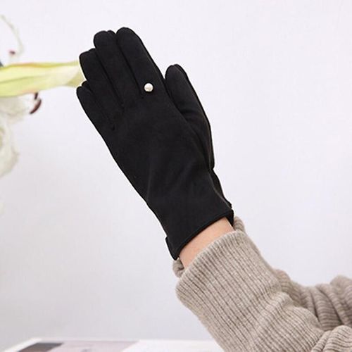 Femmes Hiver Plus Velours Épaissir Chaud Écran Tactile Gants Élégant Perle Daim Coupe-Vent Doigt Complet Cyclisme Conduite Gants Taille Unique B Noir
