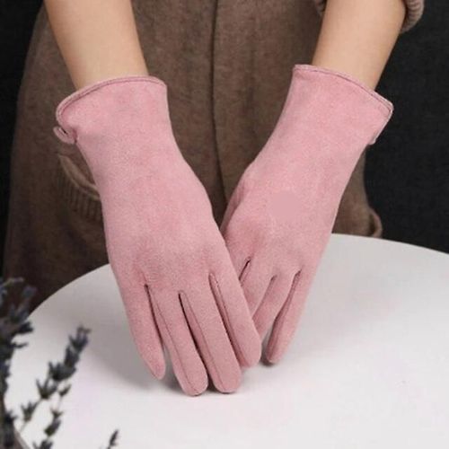 Femmes Hiver Plus Velours Épaissir Chaud Écran Tactile Gants Élégant Perle Daim Coupe-Vent Doigt Complet Cyclisme Conduite Gants Taille Unique A Rose