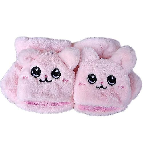 Mitaines Tricotées En Fourrure De Lapin Douce Et Chaude Pour Femme - Gants De Conduite À Demi-Doigt - En Peluche Épaisse Et Mignonne - Gants Pour Écran Tactile - Taille Unique A Rose Clair