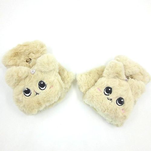 Mitaines Tricotées En Fourrure De Lapin Douce Et Chaude Pour Femme - Gants De Conduite À Demi-Doigt - En Peluche Épaisse Et Mignonne - Gants Pour Écran Tactile - Taille Unique A Clamshellr Beige