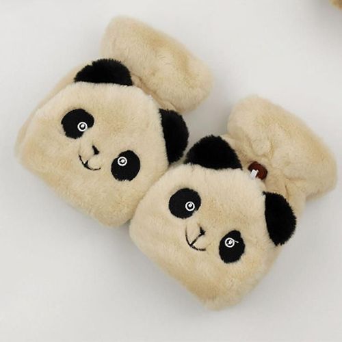 Mitaines Tricotées En Fourrure De Lapin Douce Et Chaude D'hiver Pour Femmes, Gants De Conduite À Demi-Doigt En Peluche Épais, Gants Pour Écran Tactile De Chat Mignon, Taille Unique E21 À Clapet Beige