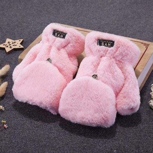 Mitaines Tricotées En Fourrure De Lapin Douce Et Chaude D'hiver Pour Femmes, Gants De Conduite À Demi-Doigt En Peluche Épais, Gants Pour Écran Tactile De Chat Mignon, Taille Unique H45 Rose