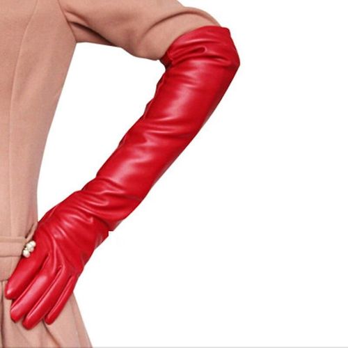 Gants D'écran Tactile Léopard Sexy Hiver Femmes Pu Noir 50 Cm De Long Cuir De Simulation Mince Doigt Complet Mitaines De Conduite Chaudes M 50 Cm Rouge