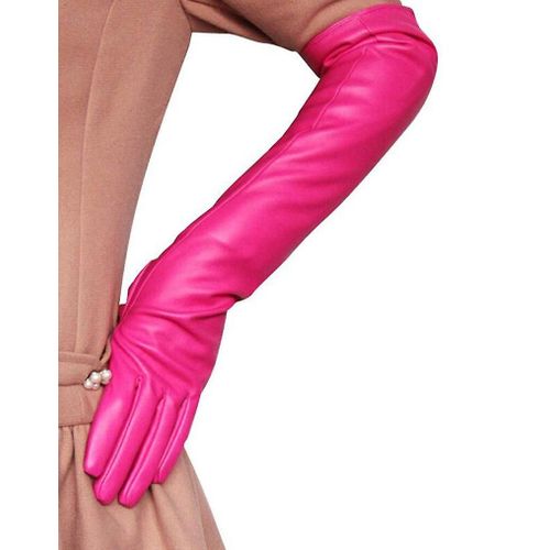 Gants D'écran Tactile Léopard Sexy Hiver Femmes Pu Noir 50 Cm De Long Cuir De Simulation Mince Doigt Complet Mitaines De Conduite Chaudes S 50 Cm Rose Rouge
