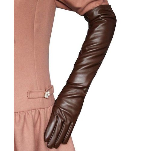 Gants D'écran Tactile Léopard Sexy Hiver Femmes Pu Noir 50 Cm De Long Cuir De Simulation Mince Doigt Complet Mitaines De Conduite Chaudes S 50 Cm Café Clair