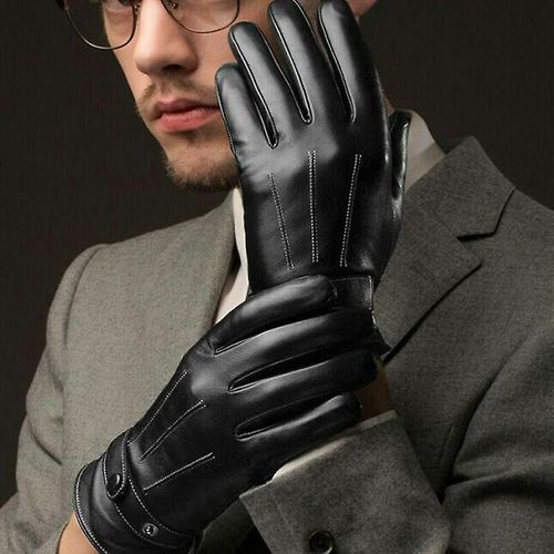 Gants D'hiver En Cuir Noir Pour Hommes, Mitaines Chaudes À Boutons, Luxueux, En Cuir Pu, Pour Conduire, Véritables, Taille Unique