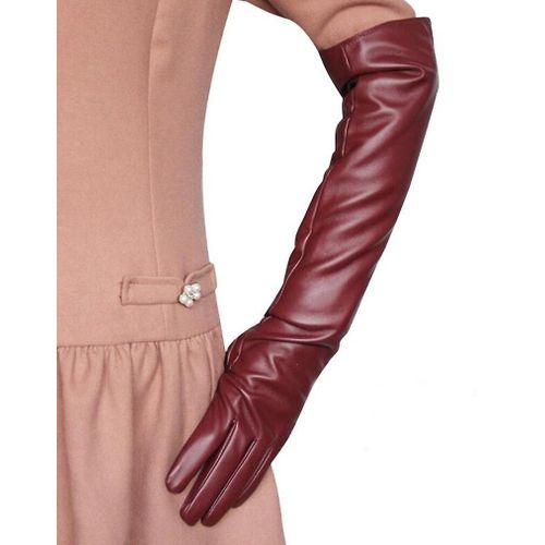 Gants D'écran Tactile Léopard Sexy Hiver Femmes Pu Noir 50 Cm De Long Cuir De Simulation Mince Doigt Complet Mitaines De Conduite Chaudes M 50 Cm Rouge Vin