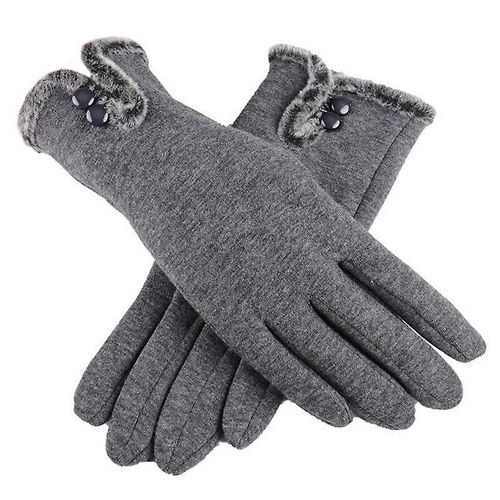 Nouvelle Femme Automne Hiver Non Inversé Velours Cachemire Doigt Complet Chaud Dentelle Gants Femmes Coton Écran Tactile Gants Taille Unique A Gris