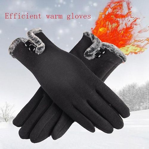 Nouvelle Femme Automne Hiver Non Inversé Velours Cachemire Doigt Complet Chaud Dentelle Gants Femmes Coton Écran Tactile Gants Taille Unique A Noir