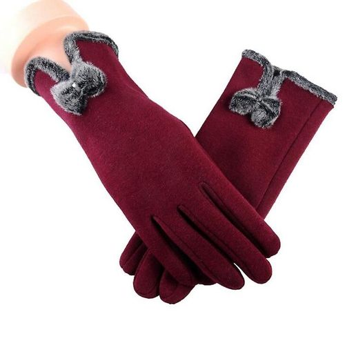 Nouvelle Femme Automne Hiver Non Inversé Velours Cachemire Doigt Complet Chaud Dentelle Gants Femmes Coton Écran Tactile Gants Taille Unique B Vin Rouge